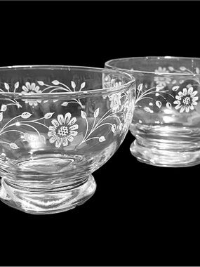 Vintage 1960s Dominion Glass Canada White Cornflowers Sherbet Cups Set (2)